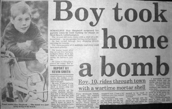 Roy Shepherd Boy took home a bomb Littlehampton beach newspaper cutting
