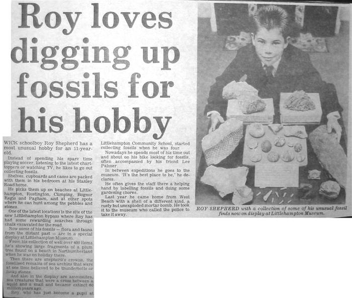 Roy Shepherd loved digging up fossils for his hobby Littlehampton Gazette newspaper cutting