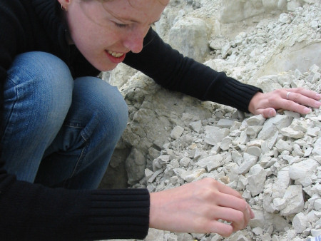 Lucinda Shepherd fossil hunting within the chalk near Lewes