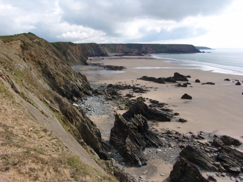 Marloes Sands view from cliff-top across the beach